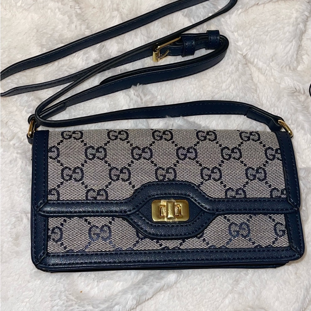 Gucci Navy and Gold Monogram Clutch